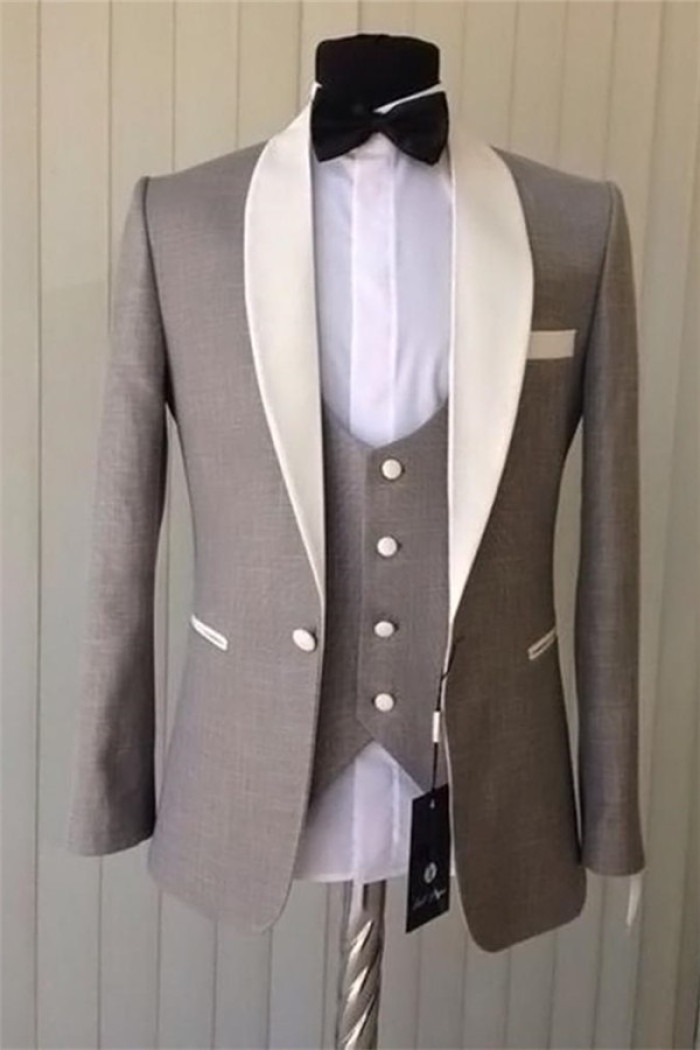 Keon Brown Shawl Lapel 3 Pieces Tuxedo | Groom Wedding  Suits with One Button