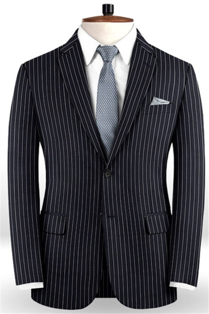 Dark Blue Striped Formal Business Slim Fit Men Suits