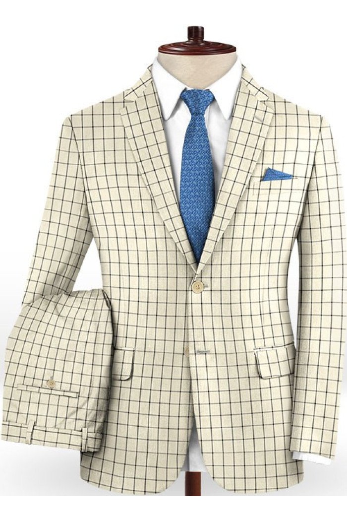Brennen Champagne Plaid Business Men Suits | Slim Fit Prom Outfits Tuxedo