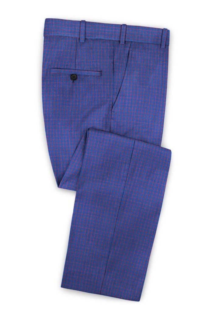 Royal Blue Tuxedo  Modern Plaid Notch Lapel Men Suits