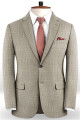 Kolby Khaki Checked Two Pieces Slim Fit Men Suits