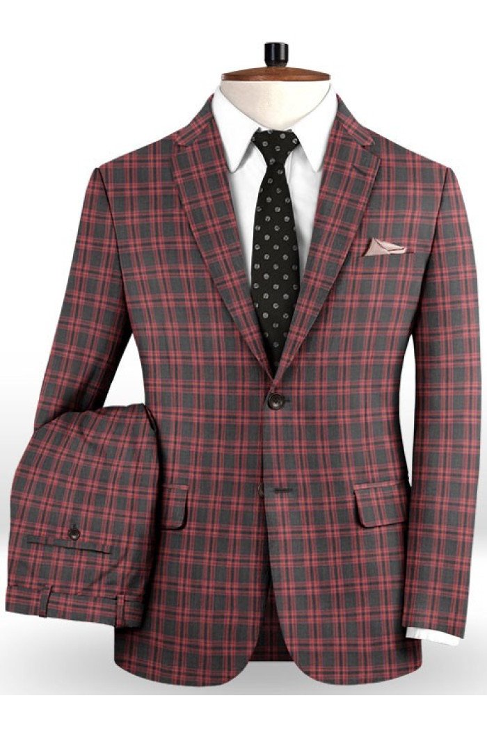 Fashion Pink Plaid Notched Lapel Two Pieces Business Suits for Men