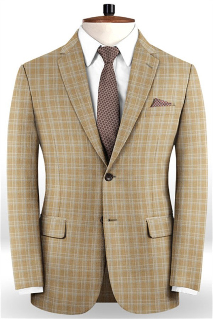 Giovani Khaki Checker Two Pieces Bespoke Slim Fit Men Suits