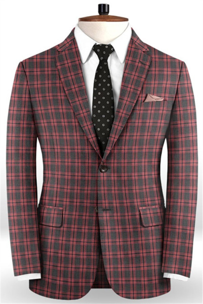 Fashion Pink Plaid Notched Lapel Two Pieces Business Suits for Men