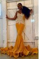 Sparkle Crystal Sheer Tulle Appliques Beading Sleeveless Mermaid Prom Dresses