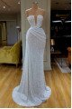 BlingBling White Sequins Strapless Ruffles Sexy Prom Dress