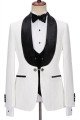 Latest Design White Jacquard Three Pieces Wedding Suits with Velvet Lapel