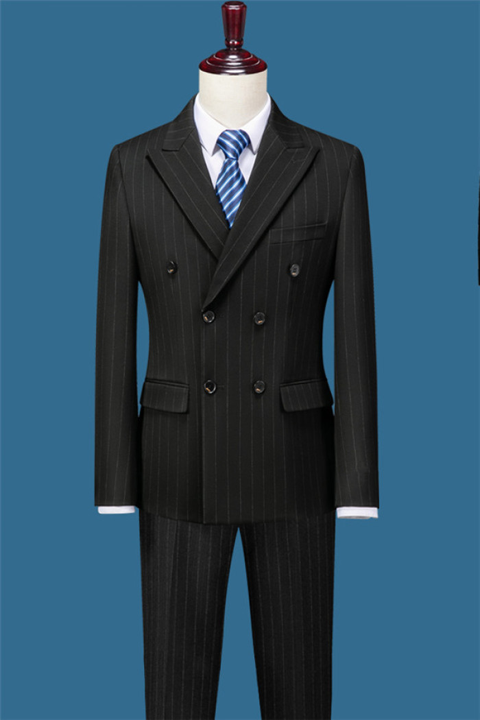 Samuel Black Striped Double Breasted Fashion Slim Fit Men Suits